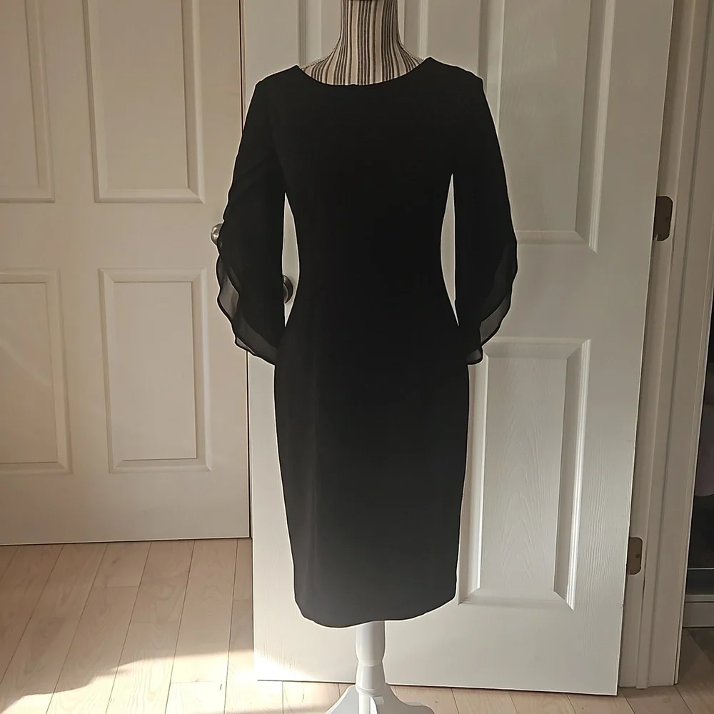 DKNY Women Chiffon Sheath Black Dress Size 2 - Picture 2 of 14